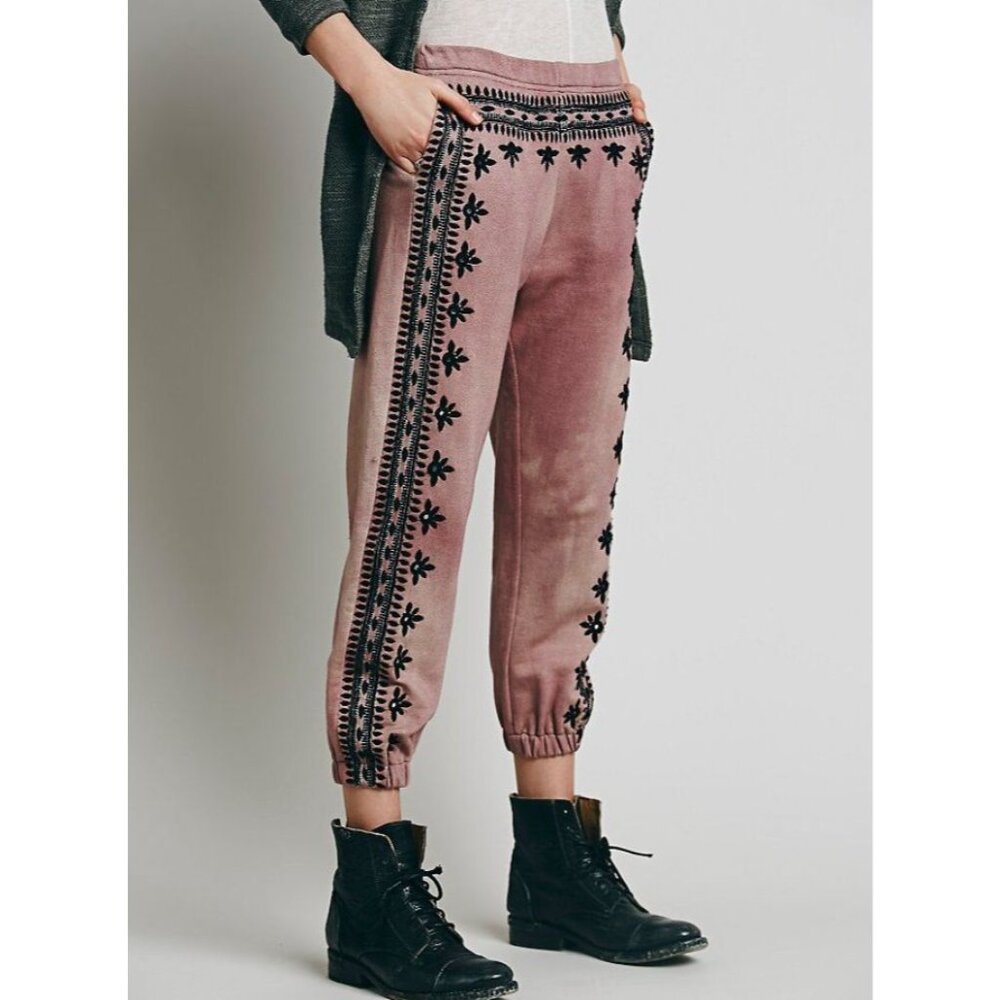 Free People Fez Embroidered Harem Pants Sweatpants Joggers Casual Boho Pants S